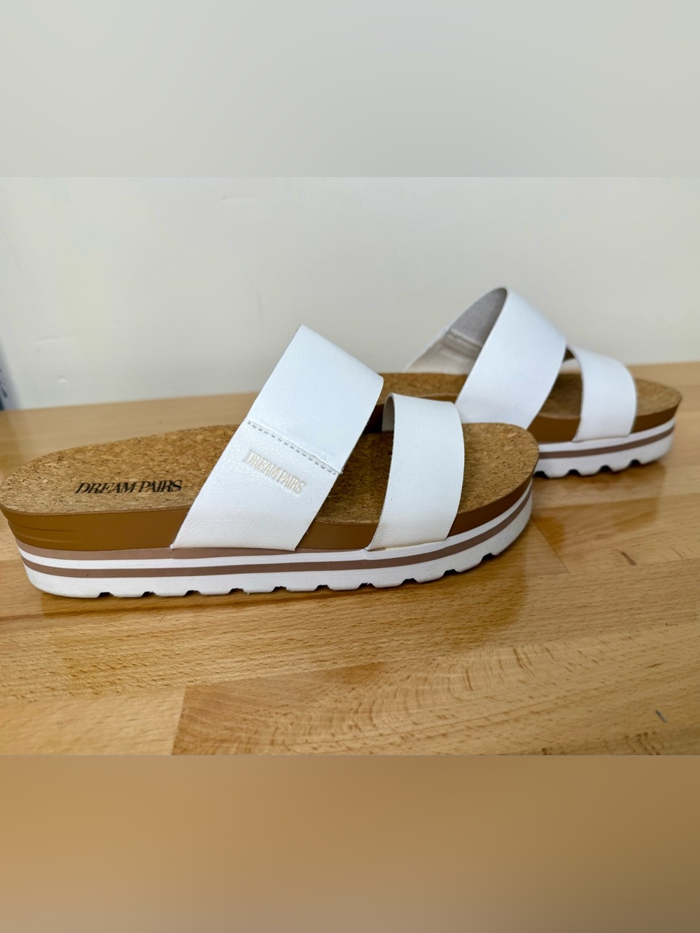 Dream Pairs White Double‑Strap Cork Platform Slides, size 6 - Picture 2 of 7